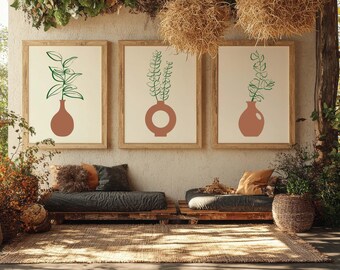 Japandi Vase Line Art Prints: Minimalist Botanical Wall Decor, Modern Boho (Digital Download)