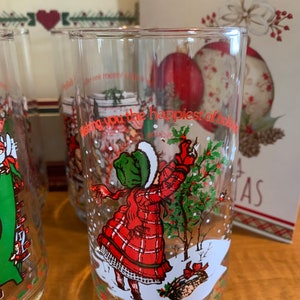 Holiday Holly Hobbie Christmas Coca Cola glasses vintage