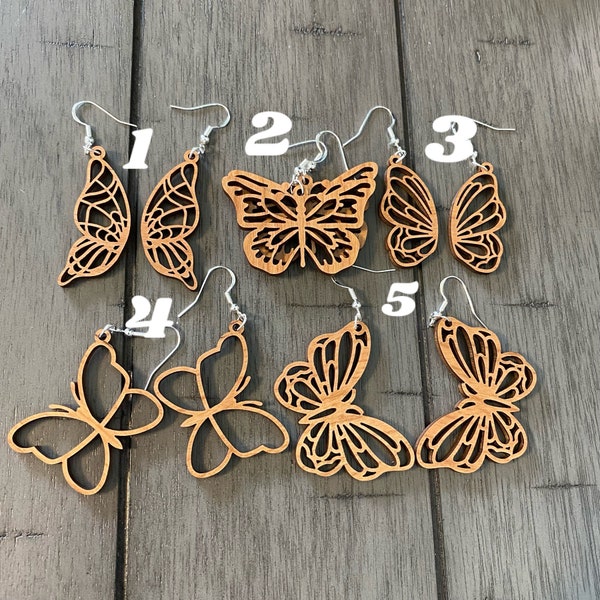 Wooden Butterfly Earrings /  Lightweight Dangle Earrings / Wooden Jewelry / Boho Trendy Earrings / Mother's Day Gift / Unique Jewelry