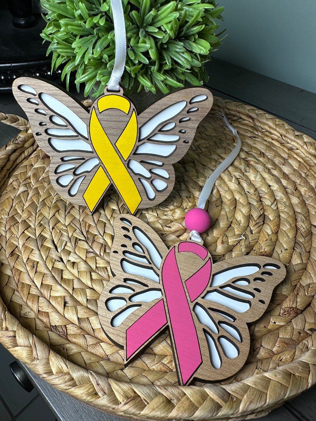 3D Cancer Ribbon Ornament / Cancer Car Charm / Butterfly Ornament ...