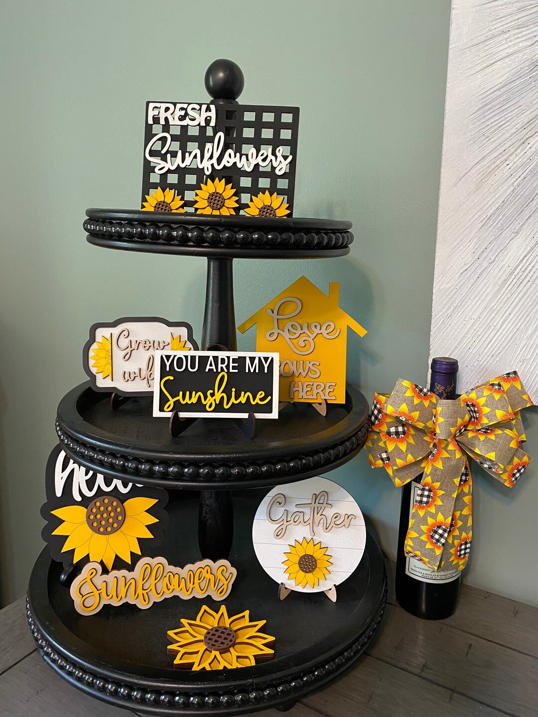 Sunflower Tiered Tray Decor / Farmhouse Home Decor / Decorative Trays ...