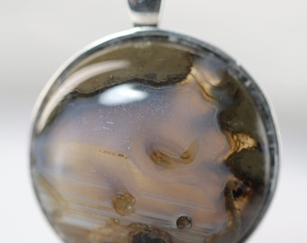 Exclusive Thunderegg Pendant Necklace - Hand-Cut 25mm Round Cabochon - Sterling Silver 925 with Matching Chain - Free Shipping