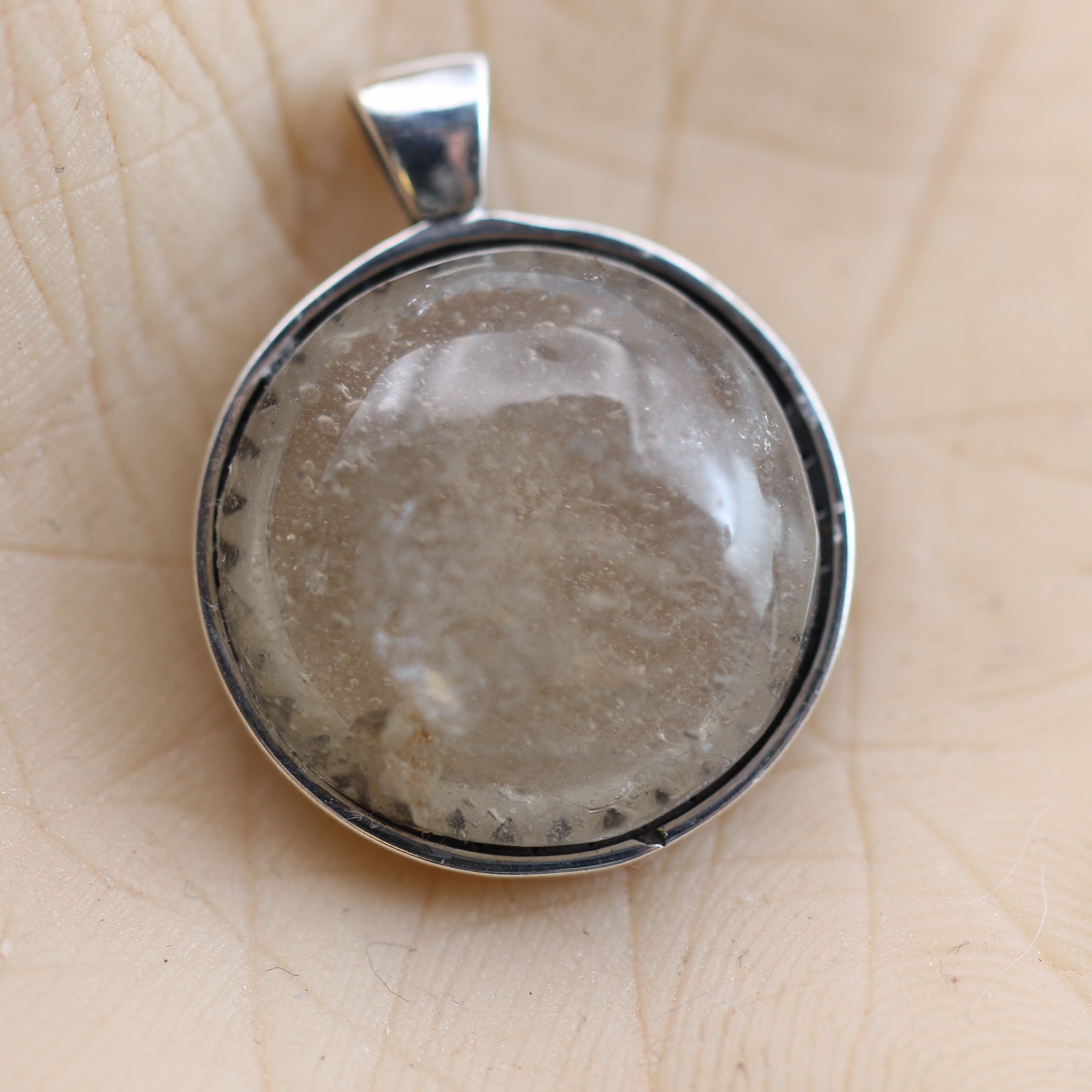 Brazilian Enhydro Quartz Pendant - 20mm with Ancient Water Droplets, Sterling Silver Necklace, Timeless Nature Jewel
