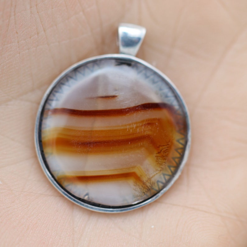 Natural Montana Moss Agate Gemstone Pendant 925 Sterling Silver Pendant Round Boho Cabochon Stone Pendant Handmade Silver Pendant Jewel 25mm