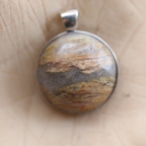 Crystal-Infused Agate Pendant - Earthy Pastel Tones, 20mm, Silver Setting, Ethereal Glow Gemstone