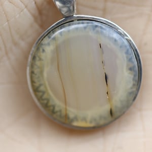 Montana Agate Pendant - Zen Garden Raked Sand Lines, 20mm, Sterling Silver, Mindful Elegance Jewelry