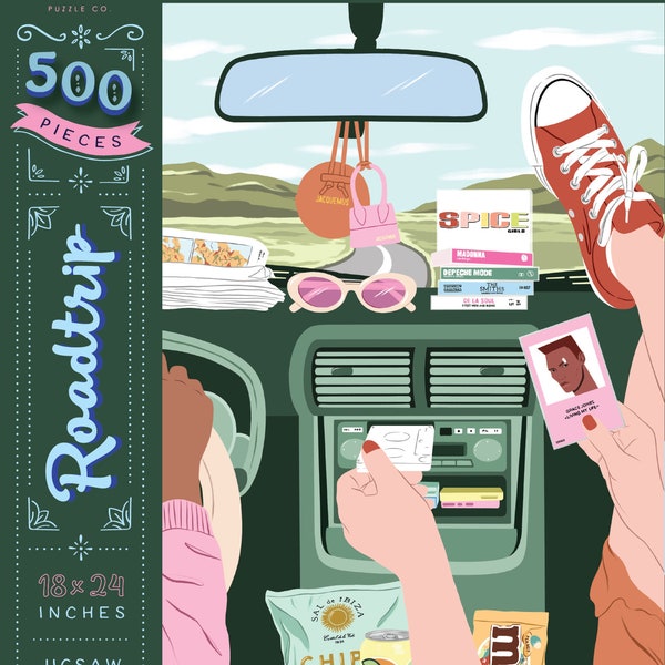 Colorido rompecabezas de 500 piezas para adultos, Viaje por carretera, Arte de la artista española Ana Hard, Wander Puzzle Co.