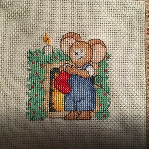 Christmas Mouse Finished Cross Stitch