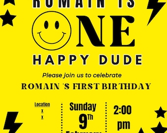 One Happy Dude Birthday Invitation – Editable Template – Instant Download – Boy Party – Printable Card – Canva