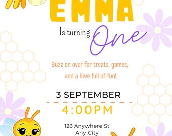 Plim Plim Bee Party Invitation: Editable Digital Download