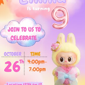 Convite de aniversário Labubu arco-íris – Personalização gratuita!”