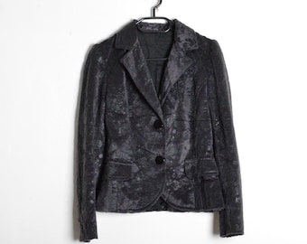 Vintage Y2K Gray Faux Fur Blazer Womens Grunge Gothic Jacket Size Small S