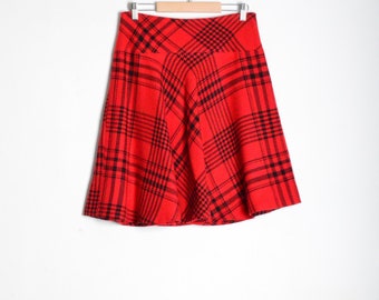 Y2K Red Black Houndstooth Check Wool Blend Midi Skirt Waist 29 In Size Small S