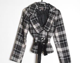 Vintage 90s Grey Check Preppy Babydoll Style Big Button Preppy Lightweight Womens Jacket Size XS