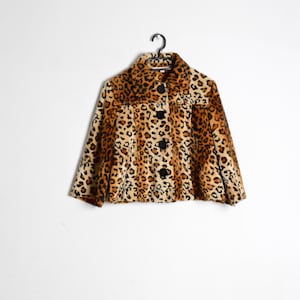 Y2K Leopard Print Faux Fur Teddy 3/4 Sleeve Jacket Size Large L
