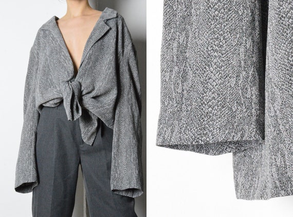 Vintage 80s Grey Snake Print Blazer Style Blouse … - image 1