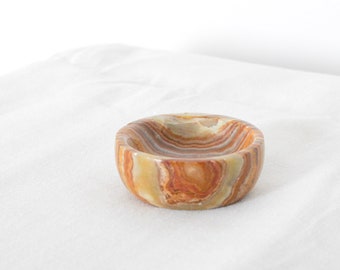 Vintage 80s Beige Brown Orange Stone Marble Small Ring Dish