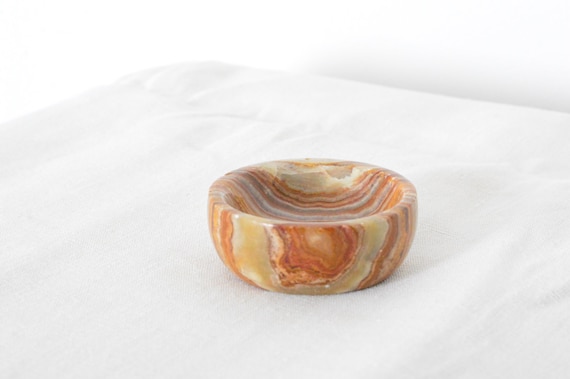 Vintage 80s Beige Brown Orange Stone Marble Small Ring Dish
