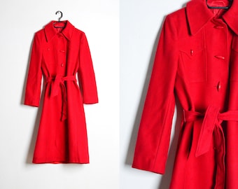 Vintage 70s Red Wool Blend Belted Trench Coat