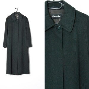 Vintage 90s Dark Green Angora Wool Blend Minimalist Womens Long Winter Coat Size Large L