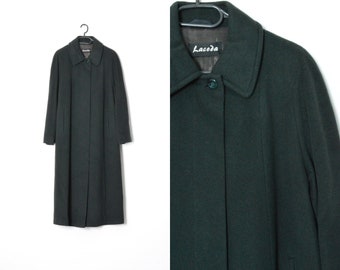 Vintage 90s Dark Green Angora Wool Blend Long Winter Coat Size L