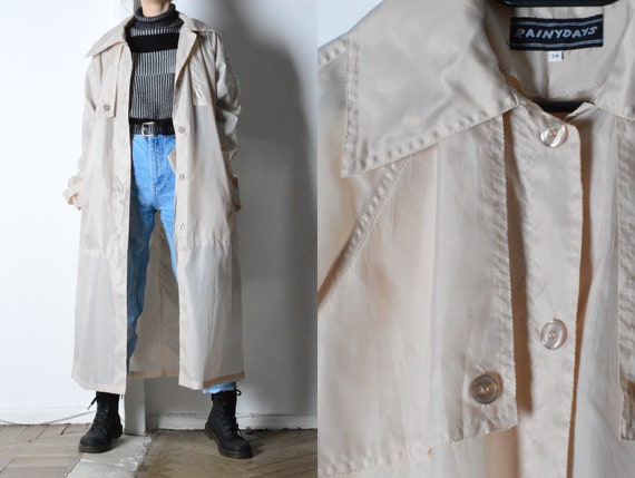 Vintage 90s Beige Lightweight Shell Trench Coat Wi