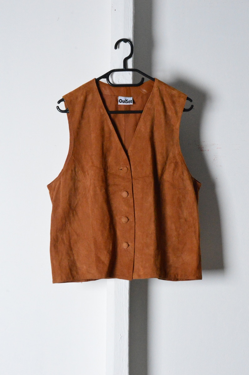 Vintage 80s Caramel Brown Leather Vest Size M L