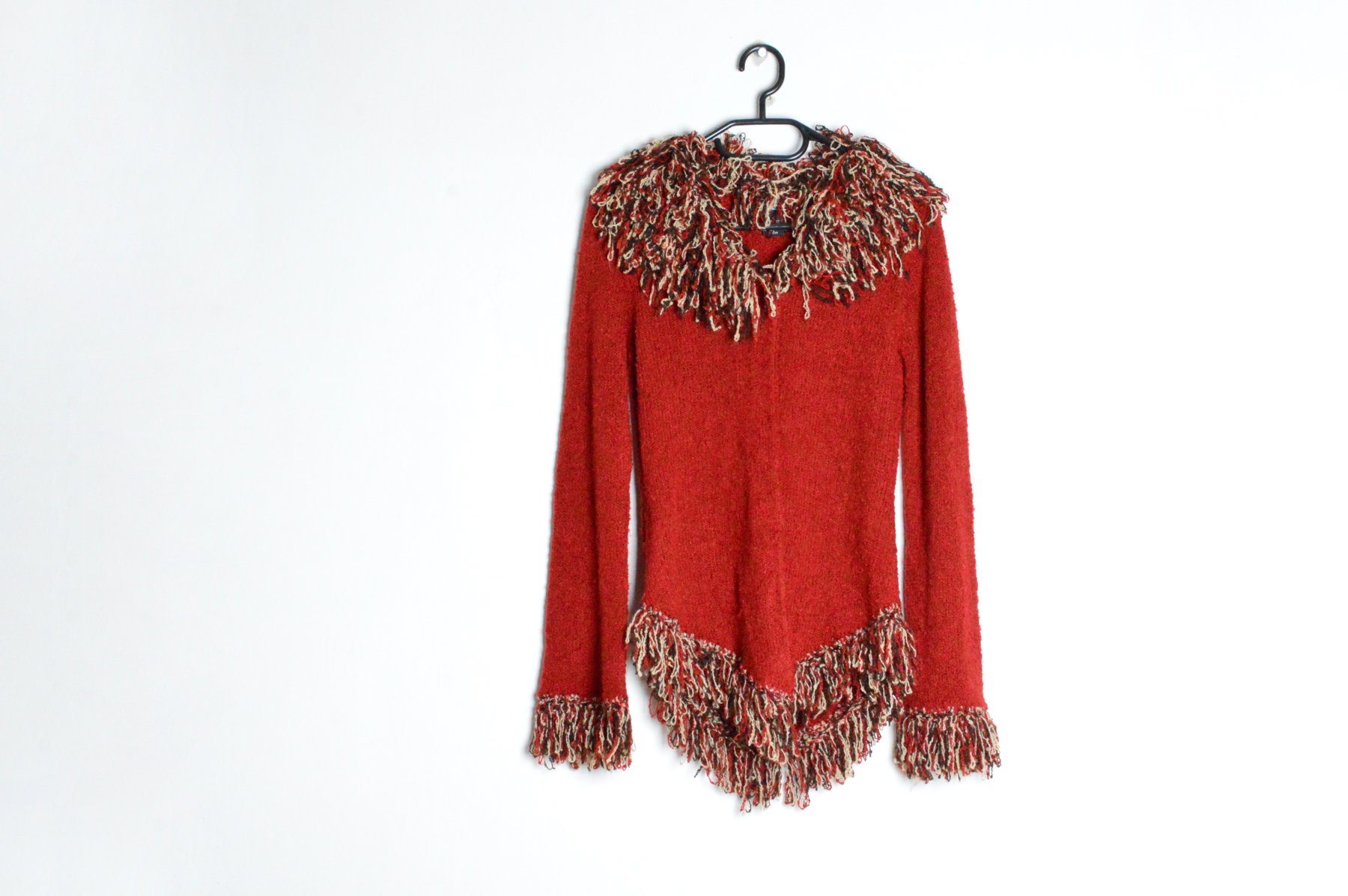 Burgundy top shaggy cardigan