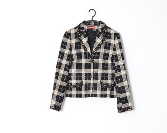 Y2K Black Beige Check Wool Blend Blazer Size M