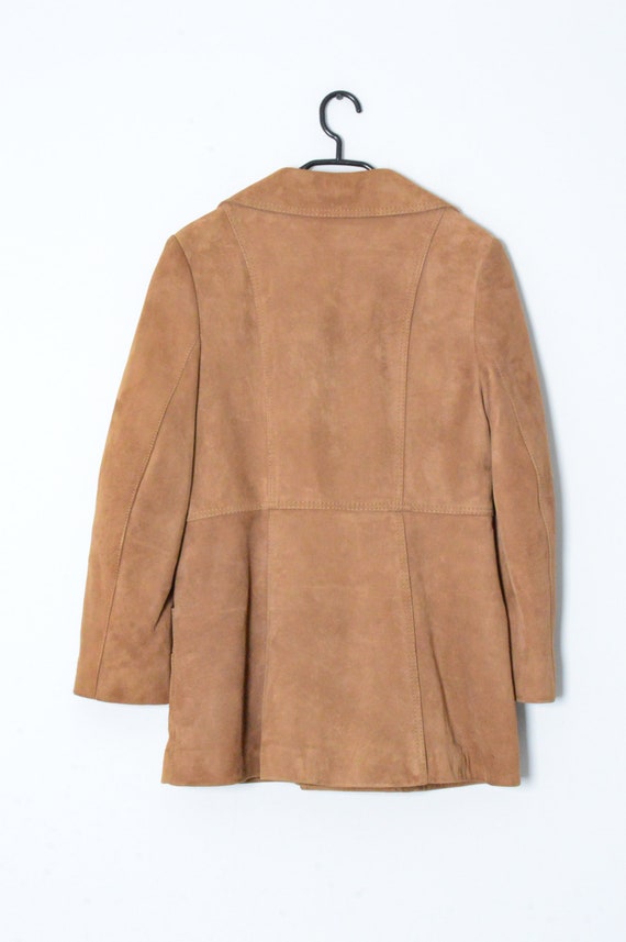 Vintage 70s Camel Brown Suede Leather Warm Winter… - image 5