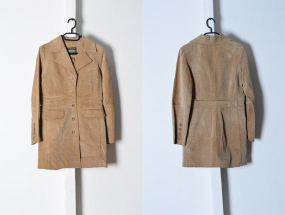 Vintage 90s Beige Minimalist Leather Coat Size XS