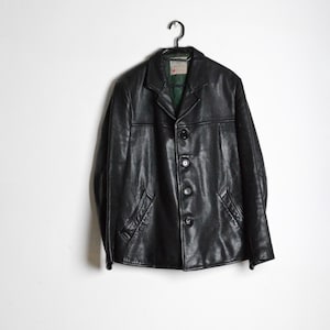 Vintage 60s Black Minimalist Mens Leather Mens Jacket Size Large L