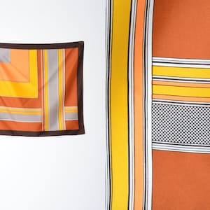 Vintage 70s Mustard Brown Yellow Striped Square Scarf
