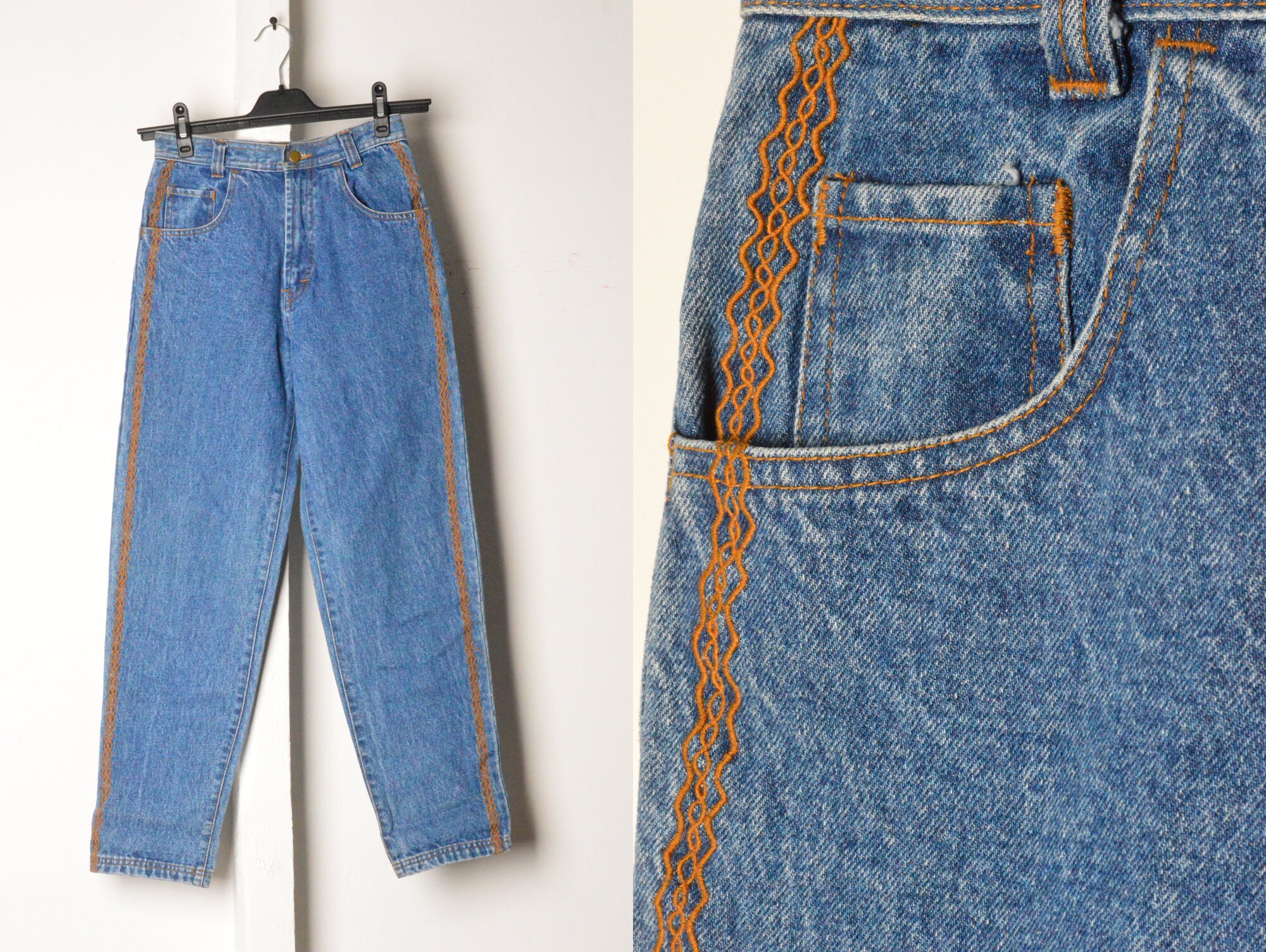 Vintage 90s Blue Embroidered High 