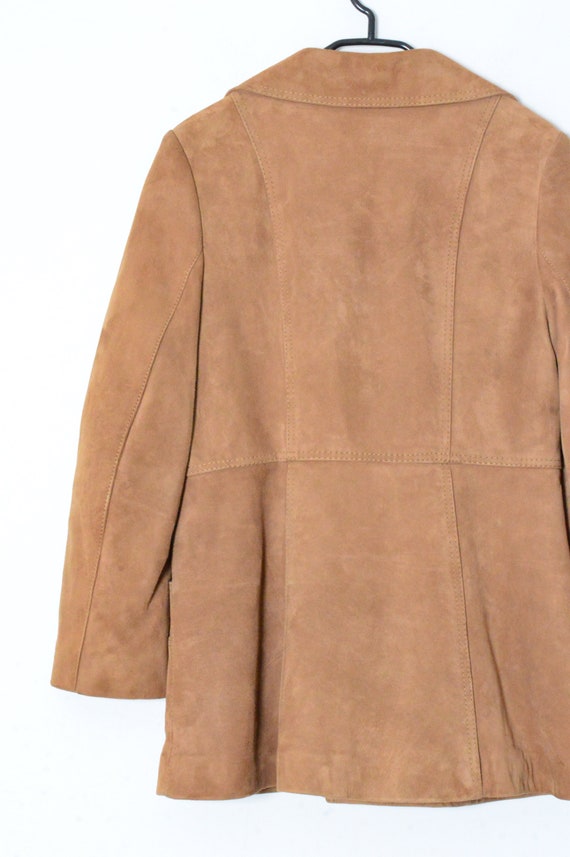 Vintage 70s Camel Brown Suede Leather Warm Winter… - image 6