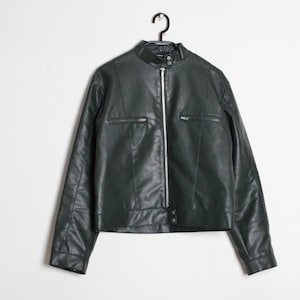 Blouson moto style motard en similicuir vert kaki Y2K Forest