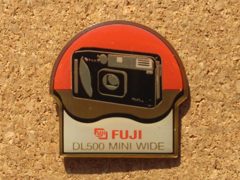 Vintage Fujifilm camera pins Fujifilm Track and Field Fujix FF 50 Wide /& Quicksnap panorama enamel pins Fuji DL500 Mini Wide