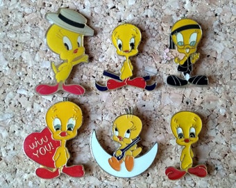Vintage Looney Tunes Tweety Pins: Ich wuv Sie, Hipster Tweety Vogel, Skifahren Tweety Emaille Pins