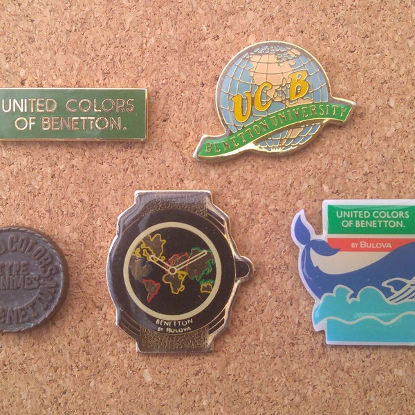 Vintage Benetton Pins: United Colors of Benetton & Benetton by Bulova Emaille Pins