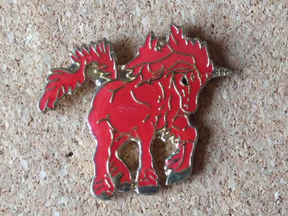 Vintage Unicorn pins: Red & black unicorn enamel … - image 2