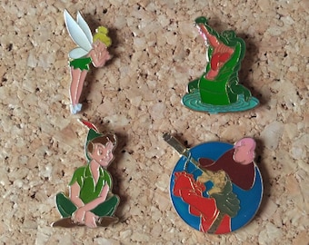 Vintage Disney pins from Peter Pan: Peter Pan, Tinker Bell, Captain Hook, Tick-Tock the Crocodile pins from the Walt Disney movie
