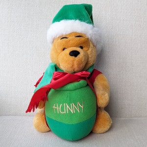 peluche Winnie l&#39;ourson vintage : Ourson de Noël avec pot de miel cadeau peluche