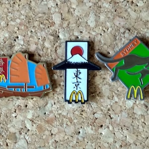 Vintage McDonald&#39;s around the world Asia and Oceania pins: Hong Kong, Tokyo & Sydney enamel pins