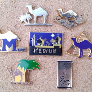 Vintage Camel tobacco pins: Pyramid Camel, Camel International, Chinese dragon enamel pins