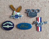 Vintage American car brand logo pins Chevrolet, Chrysler 300M, Ford (Thunderbird Mustang) enamel pins