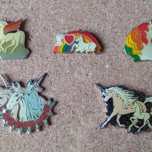 Vintage Unicorn and Pegasus pins: Mother unicorn and her foal, I love Unicorns, rainbow unicorn & pegasus enamel pins