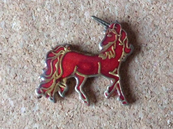 Vintage Unicorn pins: Red & black unicorn enamel … - image 4