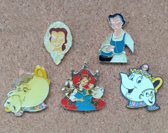 épingles vintage Disney La Belle et la Bête : épingles en émail Belle, Chip, Mrs. Potts & Lumière