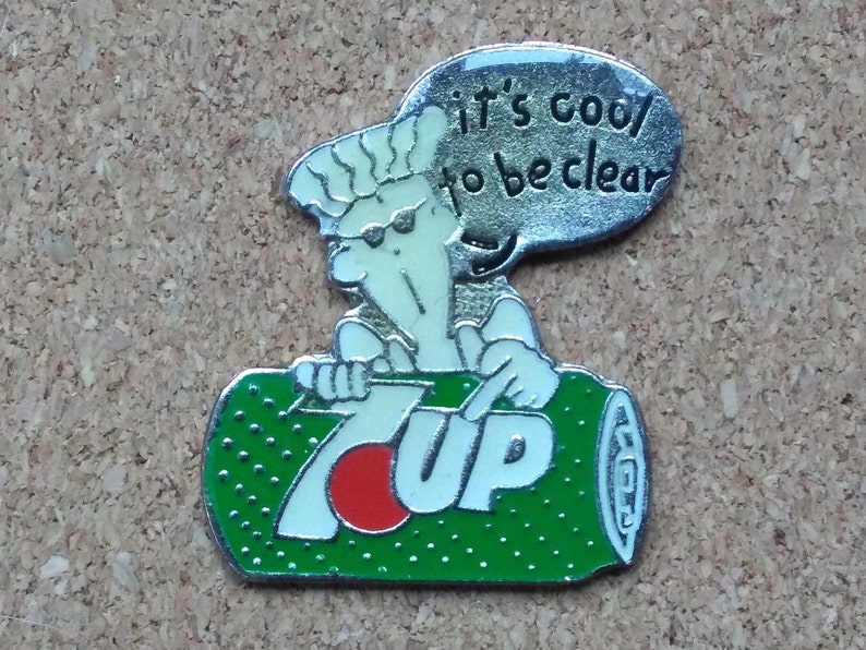 Vintage Fido Dido 7 Up soda pins: Skating Fido, Skiing Fido & "It's cool to be clear" enamel pins Cool to be clear