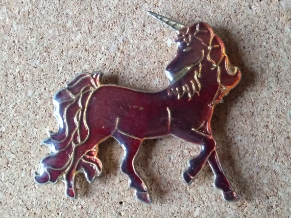 Vintage Unicorn pins: Red & black unicorn enamel … - image 5